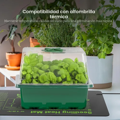 Vista 3 de MIXC Kit de inicio de semillas con luz de crecimiento, kit de bandeja elevada para plántulas con cúpula de humedad ajustable y bandeja de celdas