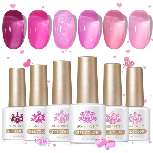 Vista 18 de Born Pretty Esmalte de uñas de gel de color ámbar cristal marrón naranja burdeos rojo negro para otoño e invierno, esmalte de uñas transparente
