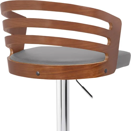 Vista 7 de Armen Living Adele - Taburete de bar moderno giratorio de altura ajustable de piel sintética gris y madera de nogal con base cromada para encimera