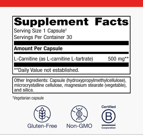 Vista 4 de Metagenics L-Carnitina - Suplemento de aminoácidos para el metabolismo de las grasas y el apoyo energético* - 500 mg de L-carnitina L-tartrato - Sin