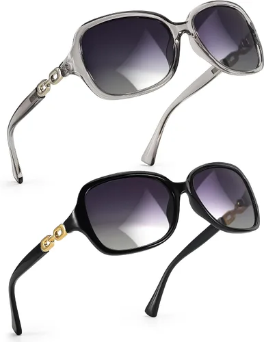 Vista 16 de SIPHEW - Gafas de sol polarizadas para mujer, gafas de sol cuadradas clásicas para mujer con protección UV Gafas de sol polarizadas negras A01