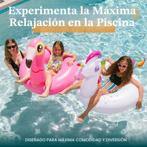 Vista 2 de JOYIN Paquete de 2 flotadores inflables de flamenco y unicornio para piscina, juguetes para decoración de fiesta, vacaciones de verano, lago, playa