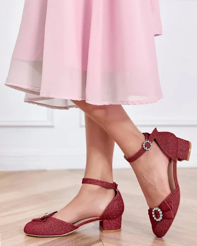 Vista 2 de Coutgo Zapatos de vestir con tacón para niñas, sandalias de princesa con purpurina de cristal Mary Jane, zapatos de princesa para bodas, fiestas