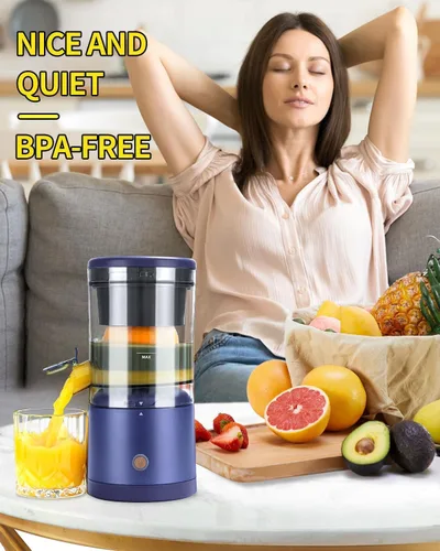Vista 6 de SUNHAIXIA Exprimidor eléctrico recargable - Exprimidor de cítricos con tipo c recargable para jugo de naranja, limón y pomelo. (azul-45 vatios)