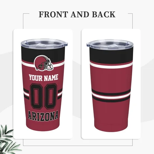 Vista 2 de Arizona - Vaso personalizado con nombre y número, vasos aislados personalizados con pajilla, taza de café de viaje de acero inoxidable