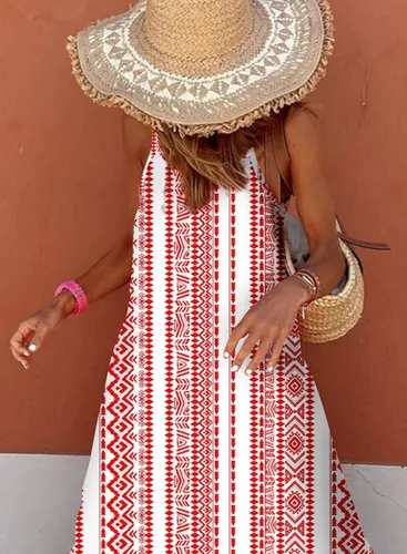 Vista 2 de Dokotoo Vestidos de verano para mujer 2024 con tirantes delgados, cuello redondo, fruncido y volantes, vestido largo bohemio