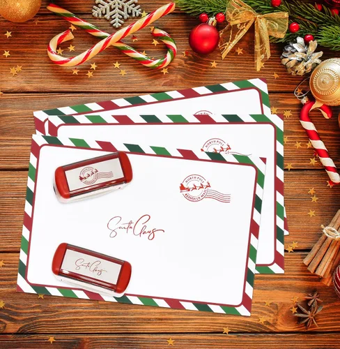 Vista 6 de Gift Boutique Juego de 2 sellos de goma autoentintados de Navidad con sello de firma de Santa Claus y sello de correo de reno del Polo Norte