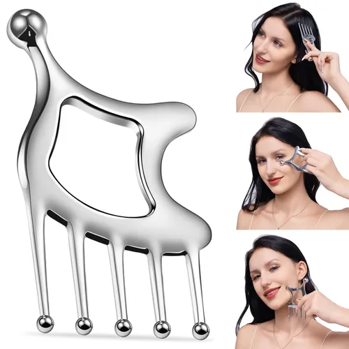 Vista 9 de Herramientas faciales Gua Sha de acero inoxidable, rodillo facial de mariposa 3D para mujeres, herramienta de guasha 2 en 1 para apretar la piel