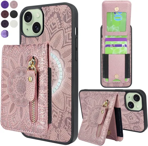 Vista 8 de Harryshell Funda magnética para iPhone 15 Pro compatible con carga inalámbrica MagSafe y MagSafe con bolsillo con cremallera para montaje