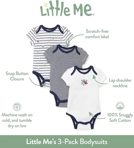 Vista 5 de Little Me Paquete de 3 mamelucos para niñas Multi