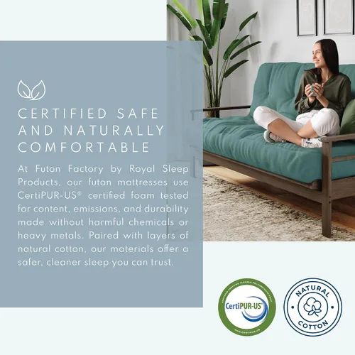 Vista 6 de Royal Sleep Products by The Futon Factory - Colchón futón de espuma de 8 pulgadas, tela negra sólida, tamaño Twin, espumas certificadas CertiPUR