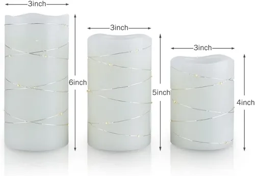 Vista 8 de H-BLOSSOM Velas de cera real sin llamas parpadeantes de marfil con luces de cadena LED incorporadas, velas con baterías con temporizador de ciclo