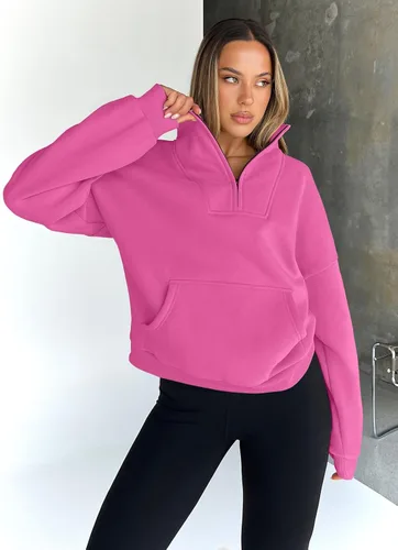 Vista 5 de Trendy Queen - Sudaderas con medio cierrey capucha de gran tamaño, comoda, extragrande, para otoño, Y2K, ropa de invierno, 2024