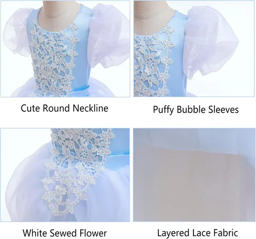 Vista 9 de Disfraz de princesa Cenicienta para niñas, manga abombada, fiesta de cumpleaños, cosplay