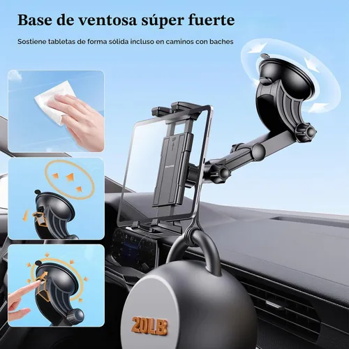 Vista 6 de OHLPRO - Soporte para tablet para tablero de automóvil [soporte de ventosa] escritorio de pared para parabrisas, soporte ajustable para iPad mini