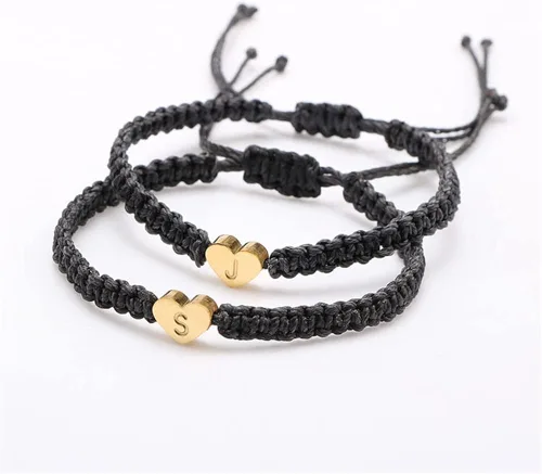 Vista 5 de Pulsera de corazón con letra inicial, dije con nombre personalizado del alfabeto, pulsera de cuerda de corazón para mujeres y hombres, regalo