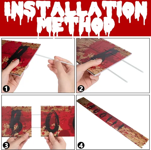 Vista 3 de 10 tableros de ventana embrujados de Halloween de 39 x 4.7 pulgadas, letreros de advertencia de advertencia para ventana, letrero de miedo