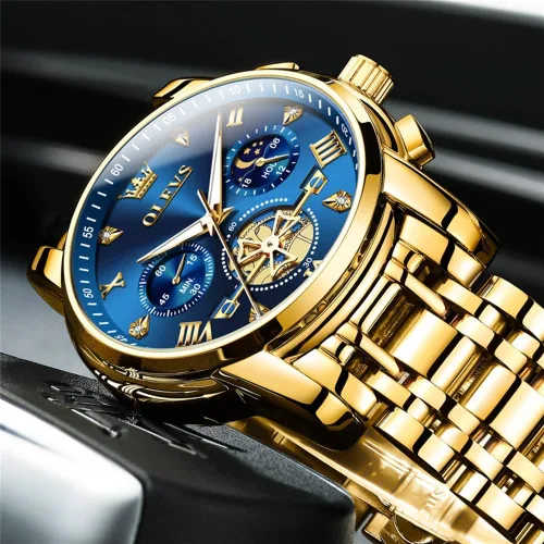 Vista 4 de OLEVS Relojes para hombre de plata, reloj de cronógrafo de acero inoxidable para hombre, reloj analógico de cuarzo de cara grande para hombre