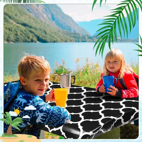 Vista 4 de Moukeren Funda de mesa de picnic de 3 piezas para niños con fundas de banco, mantel ajustable para exteriores, vinilo impermeable, para camping