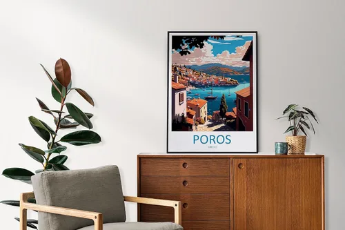 Vista 3 de Poros - Póster de viaje para colgar en la pared, arte de pared Poros Grecia, decoración del hogar, póster de Poros para amantes del arte, impresión