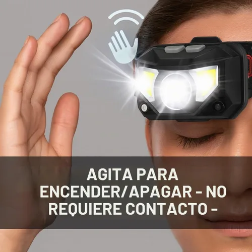 Vista 3 de Linterna frontal – 1200 lúmenes ultra brillante LED recargable con luz blanca y roja – Faros delanteros impermeables con sensor de movimiento