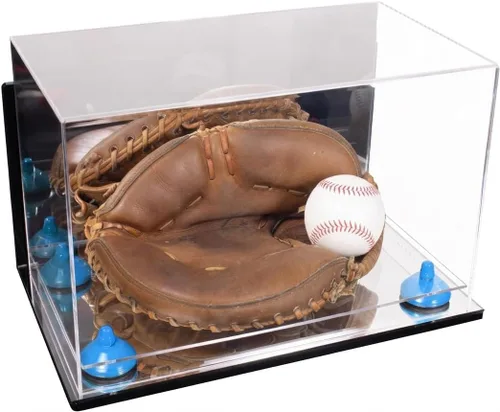 Vista 50 de Better Display Cases Vitrina de guantes de béisbol de acrílico transparente con elevadores negros (A011/V16)