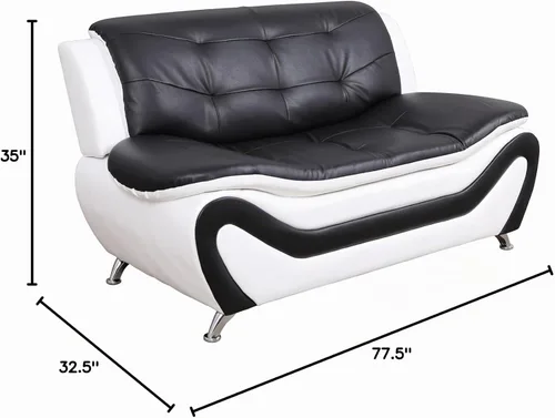 Vista 2 de Beverly Fine Furniture Juego de sofá moderno Aldo de 3 piezas, negro/blanco