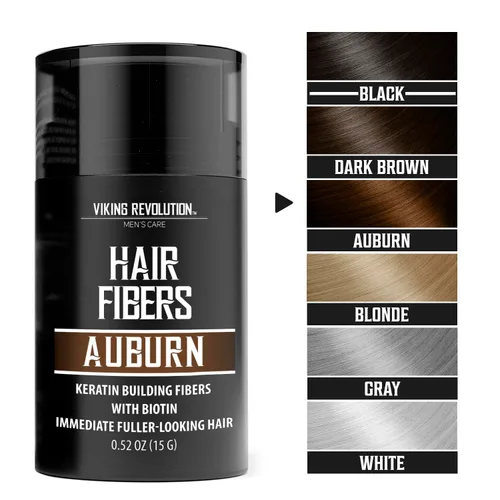 Vista 2 de Viking Revolution Fibras de cabello castaño rojizo para hombres adelgazantes, fibra gruesa para cubrir puntos calvos, fibras de construcción