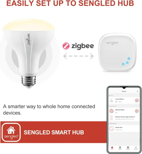Vista 2 de Sengled Zigbee BR30 Bombilla inteligente, funciona con SmartThings y Echo con hub integrado, control de voz con Alexa y Google Home, requiere blanco