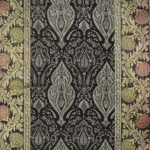 Vista 3 de Camino de mesa de seda negra de 72 x 14 pulgadas Camino de mesa de comedor decorativo con borlas Mantelería tejida tradicional para comedor