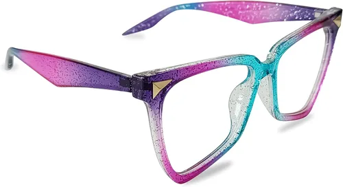 Vista 2 de Women Fashion Oversized Square Frames Non-prescription Clear Glasses Classic Anti-glare Blue Light Blocking Reading Eyewear