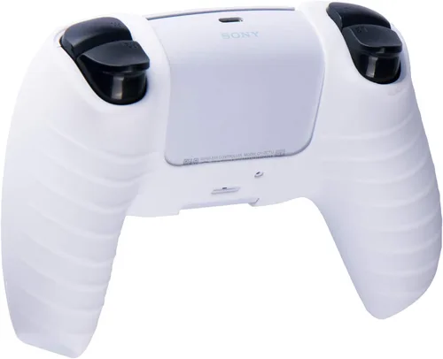 Vista 3 de 1 funda protectora de silicona con puntos tachonados + 6 tapas analógicas para PS5 Dualsense Controller, color blanco