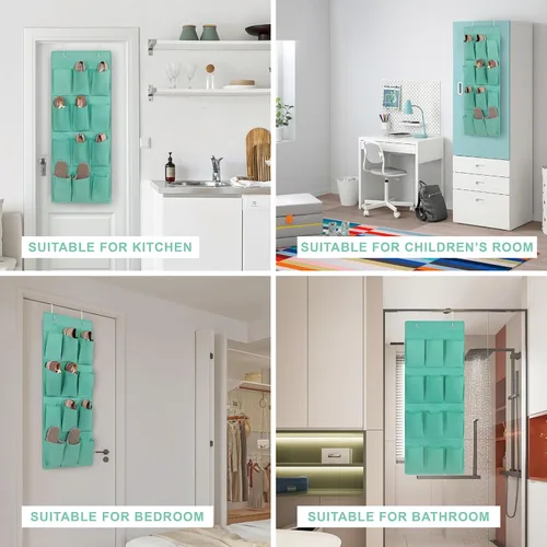 Vista 7 de Organizador de zapatos sobre la puerta, soporte de almacenamiento colgante con 12 bolsillos grandes para puerta de armario, zapatos para hombres