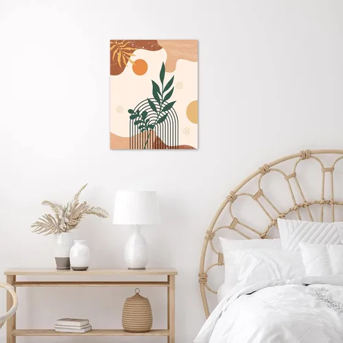 Vista 3 de MEECI Arte de pared minimalista bohemio de mediados de siglo, planta moderna con hojas verdes y doradas, lienzo botánico, arte de pared, pintura