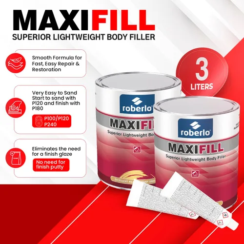 Vista 2 de Roberlo Maxifill - Relleno de cuerpo ligero superior, fácil de lijar y pintar para reparaciones de automóviles, ideal para abolladuras, agujeros