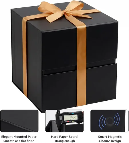Vista 5 de LIFELUM Square Gift Box with Magnetic Lid, Card, Sticker, Ribbon, Shredded Paper Filler for Business, Wedding, Birthdays