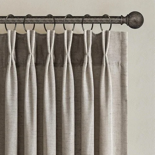 Vista 27 de Topfinel 2 paneles de cortinas plisadas de lino beige y blanco de 63 pulgadas de largo, para dormitorio y sala de estar, cortinas semitransparentes