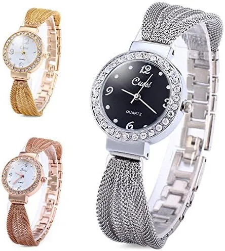 Vista 3 de Eleoption - Reloj de pulsera de malla de cristal para mujer