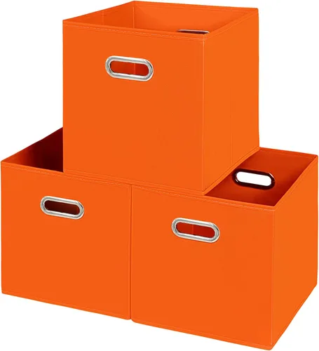Vista 12 de Yunkeeeper - Contenedores de almacenamiento, cubos organizadores de tela con asa, cubos plegables para almacenamiento de tela o accesorios, 11 x 11