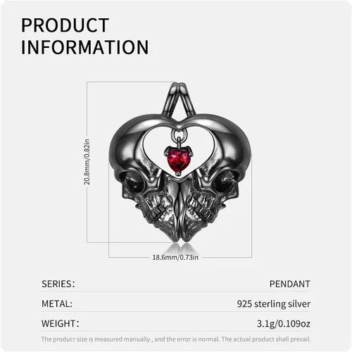 Vista 3 de AIEGNOS Skull Necklace for Men Women 925 Sterling Silver Black Gold Skull Gothic Punk Necklaces Jewelry for Unisex Couple Birthday Christmas Gifts