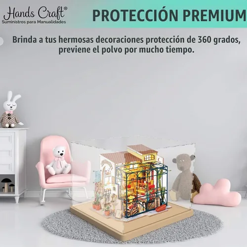 Vista 8 de Hands Craft Miniatures - Estuche de exhibición de casa de muñecas Cubierta antipolvo acrílica y base de madera Pantalla protectora y sin polvo