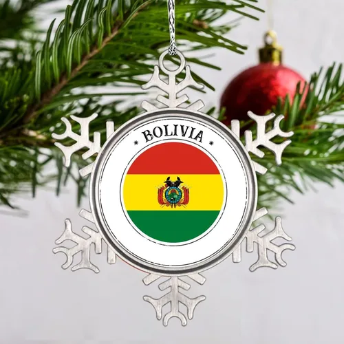 Vista 2 de Adorno de copo de nieve con bandera de Bolivia, adornos de árbol de Navidad, recuerdo de ciudad rural, adornos de Navidad personalizados 2022