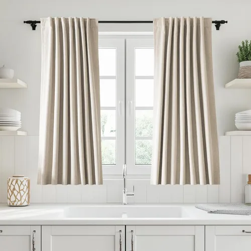 Vista 37 de UHITECH Cortinas cortas de lino de 24 pulgadas de largo para ventanas pequeñas de granja, cortinas opacas modernas para sala de estar, pestañas