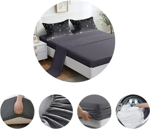 Vista 5 de ROWADALO DJTGB5001Twin - Juego de edredón de 5 piezas con purpurina gris y negro, tamaño individual, juego de ropa de cama de cielo estrellado