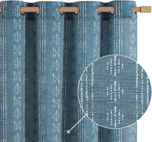 Vista 22 de jinchan Cortinas bohemias a rayas para sala de estar, cortinas de lino estilo granja de 63 pulgadas de largo, 2 paneles para dormitorio, mudcloth