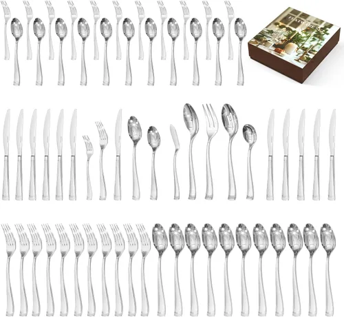 Vista 12 de Juego de cubiertos KINGSTONE, juego de 65 piezas para 12, juego de cubiertos de acero inoxidable 18/10 con borde perlado, utensilios para cocina
