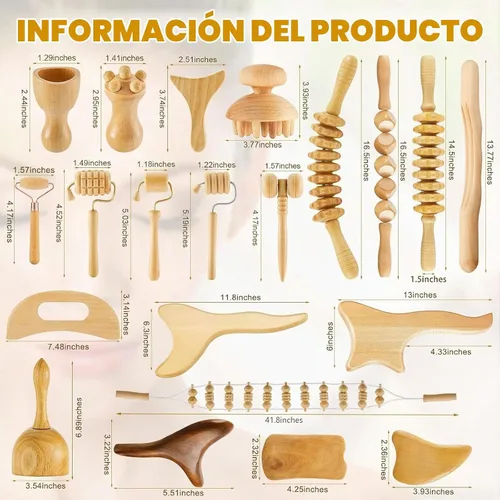 Vista 2 de Amylove Kit de maderoterapia 21 en 1, herramientas de masaje de terapia de madera, herramientas de terapia para esculpir el cuerpo, alivio del dolor