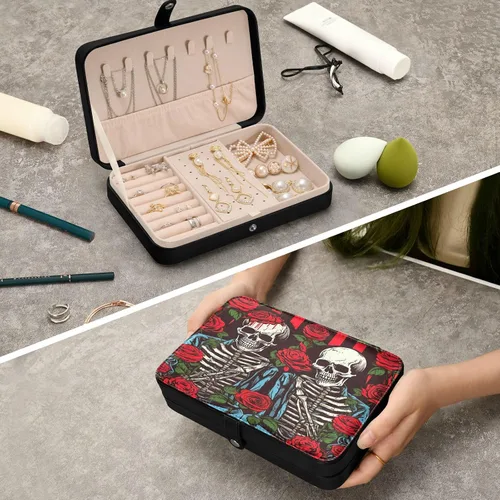 Vista 7 de Flradish Beautiful Rose and Skull Travel Jewelry Box,Portable PU Leather Small Jewelry Organizer for Earrings,Ring,Necklaces,Bracelets