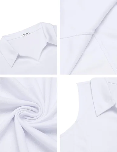 Vista 5 de COOrun Polo de golf para mujer, sin mangas, de secado rápido, ligero, cuello en V, con cuello en V