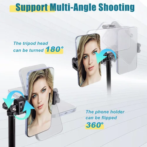 Vista 3 de Trípode para teléfono, trípode para selfie stick de 63 pulgadas compatible con iPhone/cámara/GoPro/cámara web, trípode ligero para teléfono